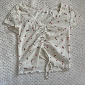 Aeropastle crop shirt with tie white with flowers teen/junior size small